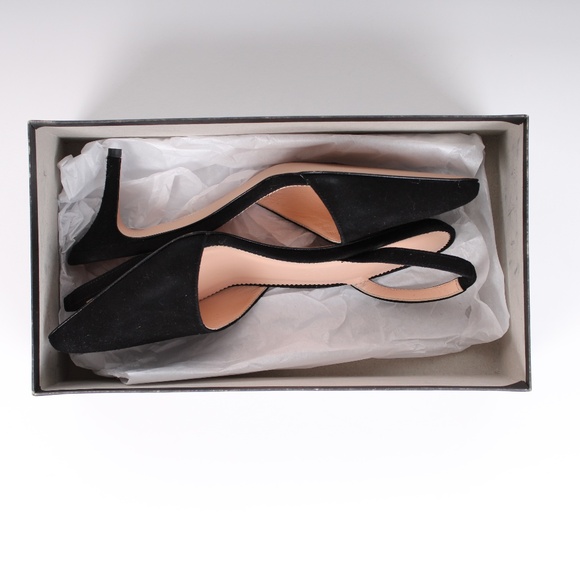 Jcrew Black Asymmetrical Pointy Toe Suede Skinny Slingback Colette Pump - Picture 5 of 7